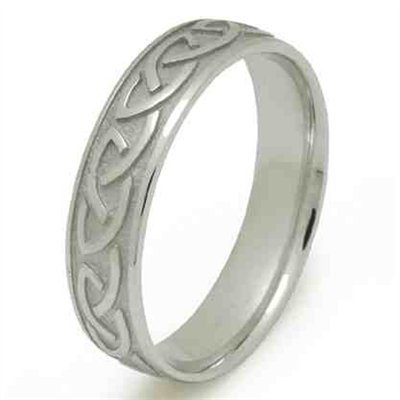 14k White Gold Heavy Men's Celtic Knots Celtic Wedding Ring 5.5m