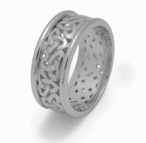 14k White Gold Men's Open Trinity Knot Celtic Wedding Ring 8mm