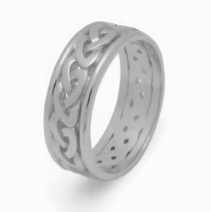 14k White Gold Men's Celtic Knots Celtic Weddding Ring 7.7mm