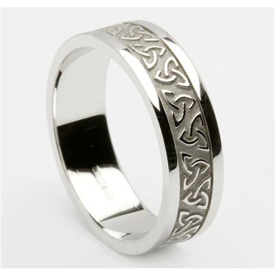 14k Men's White Gold Trinity Knots Celtic Wedding Ring 7.9mm