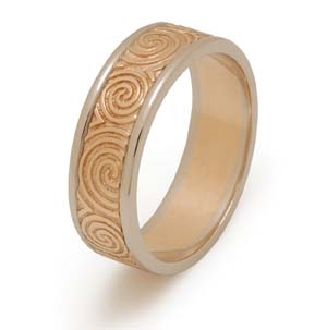 14k Yellow Gold Men's Newgrange Spirals Celtic Wedding Ring 7.4mm
