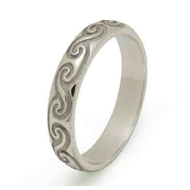 14k White Gold Men's Newgrange Spirals Celtic Wedding Ring 5.6mm