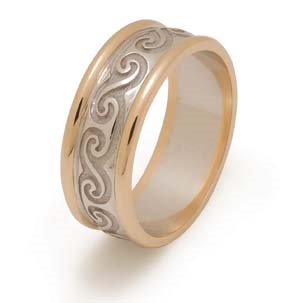 14k White Gold Men's Newgrange Spirals Celtic Wedding Ring 8.8mm