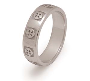 14k White Gold Heavy Men's Celtic Crosses Celtic Wedding Ring 5.4mm