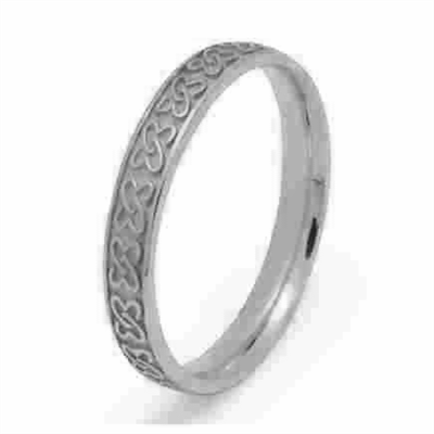 14k Ladies White Gold Double Heart Heavy Celtic Wedding Ring 3.6mm - Comfort Fit
