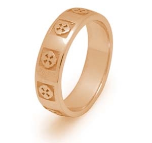 14k Yellow Gold Ladies Heavy Celtic Crosses Celtic Wedding Ring 5.4mm - Comfort Fit