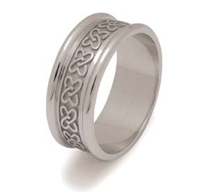 14k White Gold Ladies Double Heart Heavy Celtic Wedding Ring 6.1mm