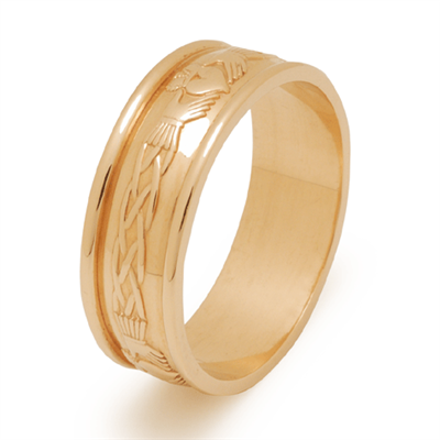 14k Yellow Gold Ladies Claddagh Celtic Wedding Ring 6.9mm