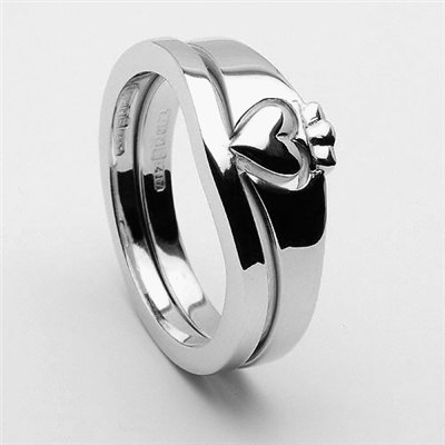 14k All White Gold 2 Part Claddagh Ring 10mm