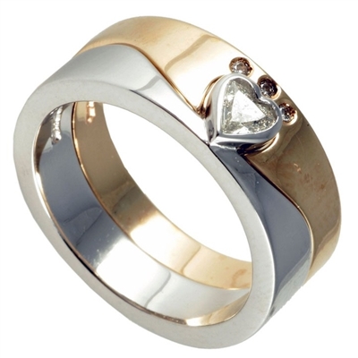 14k Gold 2 Tone Diamond Claddagh Ring in 2 Parts