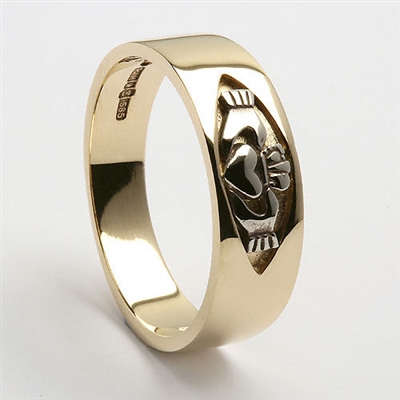 14k Yellow Gold Ladies Claddagh Wedding Ring 7mm