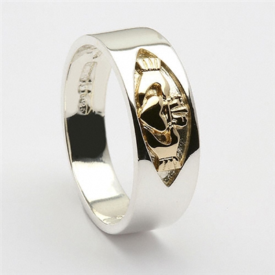 14k White Gold Men's Claddagh Ring 7mm