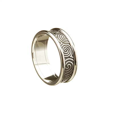 Sterling Silver Newgrange Spirals Men's Celtic Wedding Ring 8.1mm