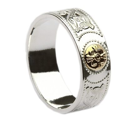 Sterling Silver Ardagh Ladies Celtic Ring With 14k Gold Beads 6mm