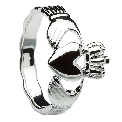 Sterling Silver Men's Braided Shank Claddagh Ring 15mm
