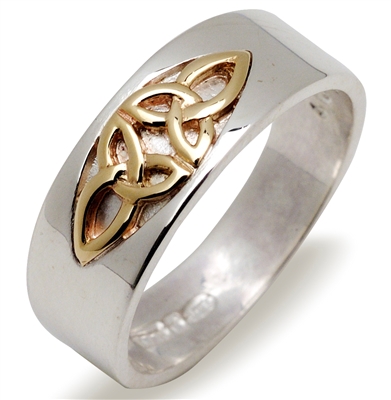 Sterling Silver Celtic Ring with 9k Yellow Gold Trinity Knots Centre
