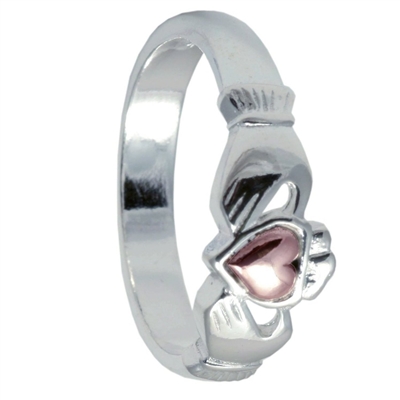 Sterling Silver Claddagh Ring With a 10k Rose Gold Heart 7.3mm