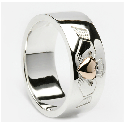 Sterling Silver Ladies Claddagh Ring With a 10k Rose Gold Heart