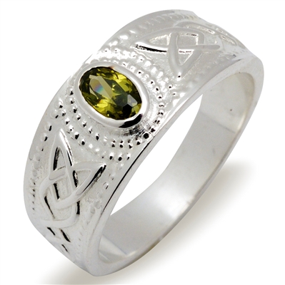 Sterling Silver & Peridot CZ Ladies Celtic Ring 8mm