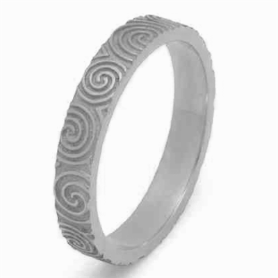 10k White Gold Ladies Newgrange Spirals Celtic Wedding Ring 4mm