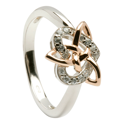 Sterling Silver Trinity & Heart CZ Celtic Ring 11.28mm
