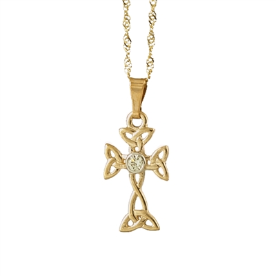 10k Yellow Gold Small Diamond Trinity Knot Celtic Cross 17mm