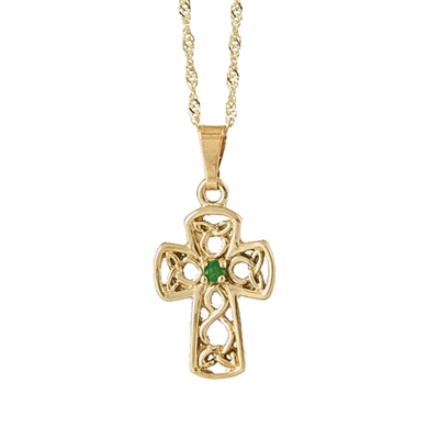 10k Yellow Gold Small Emerald Celtic Cross 18mm