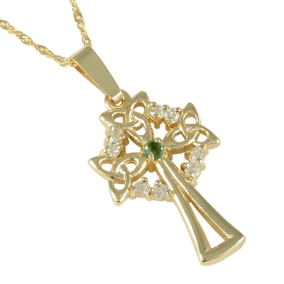 10k Yellow Gold Emerald & CZ Celtic Cross
