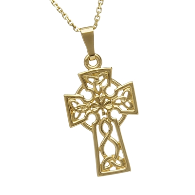 10k Yellow Gold Small Trinity Knot Filigree Celtic Cross 21mm