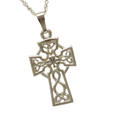 10k White Gold Small Trinity Knot Filigree Celtic Cross 21mm
