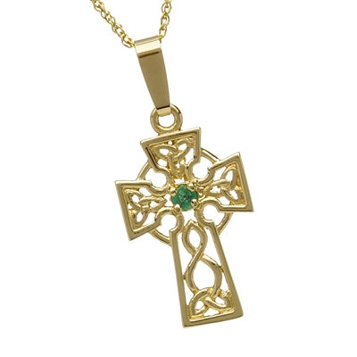 10k Yellow Gold Small Emerald Celtic Cross 21mm
