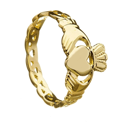 10k Yellow Gold Ladies Open Braided Shank Claddagh Ring 10mm