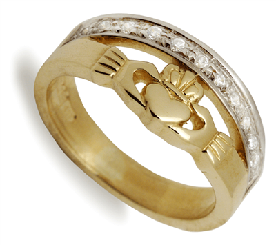 10k Yellow Gold Ladies CZ Claddagh Ring