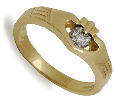 10k Yellow Gold Diamond Claddagh Ring