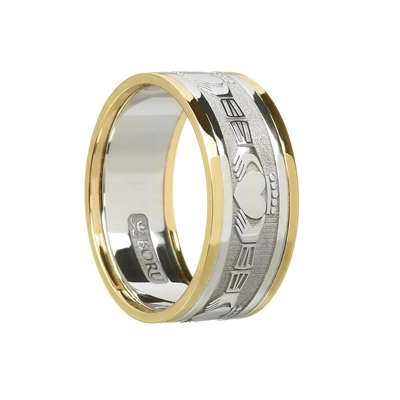 14k Sterling Silver & 10k Yellow Gold Men's Claddagh Wedding Ring 9mm