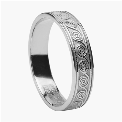 10k White Gold Ladies Celtic Spirals Wedding Ring 4.4mm
