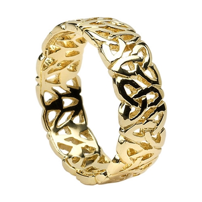 10k Yellow Gold Men's Filagree Celtic Trinity Knots Wedding Ring 6.9mm