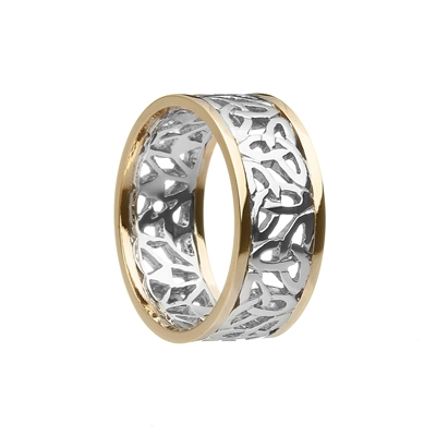 Sterling Silver & 10k Yellow Gold Men's Filagree Trinity Knots Celtic Wedding Ring 8.6mm