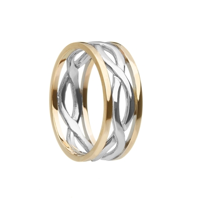 Sterling Silver & 10k Yellow Gold Men's Infinity Celtic Wedding Ring 8.8mm