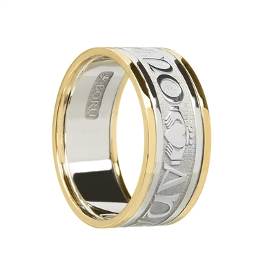Sterling Silver & 10k Yellow Gold "Mo Anam Cara" (My Soul Mate) Men's Celtic Wedding Ring 9.9mm