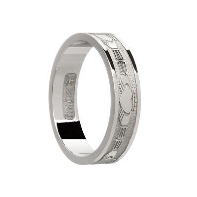 10k White Gold Ladies Claddagh Wedding Ring 5mm
