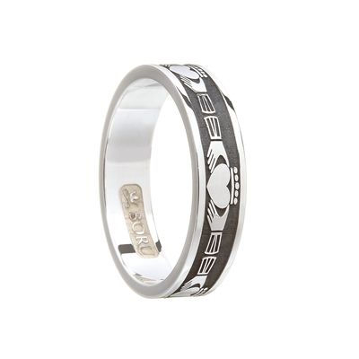 Sterling Silver Ladies Claddagh Wedding Ring (Oxidized) 5.2mm