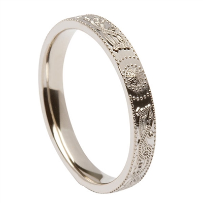 10k White Gold Warrior Shield Ladies Celtic Wedding Ring 3mm - Comfort Fit