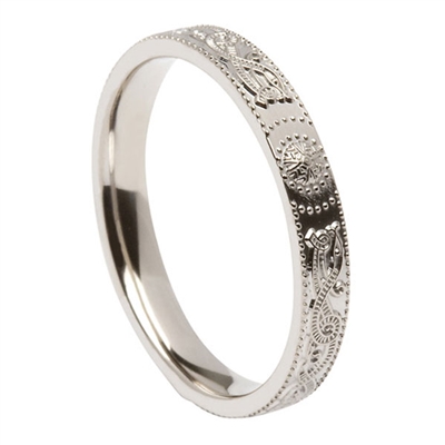 Sterling Silver Ladies Warrior Shield Celtic Wedding Ring 3mm - Comfort Fit