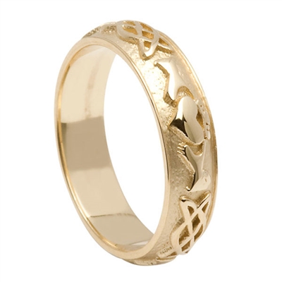 14k Yellow Gold Ladies Celtic Knot Claddagh Wedding Ring 4.8mm