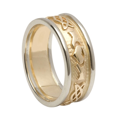 10k Yellow Gold Ladies Embossed Celtic Knot Claddagh Wedding Ring 7.5mm