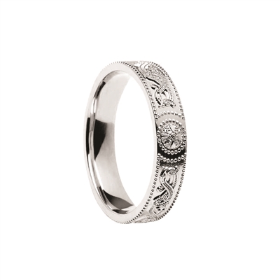 10k White Gold Warrior Shield Ladies Celtic Wedding Ring 4.5mm - Comfort Fit