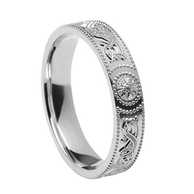Sterling Silver Warrior Shield Ladies Celtic Wedding Ring 4.5mm - Comfort Fit (Polished Finish)