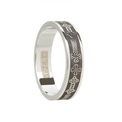 Sterling Silver Oxidized Ladies Celtic Cross Wedding Ring 6.5mm
