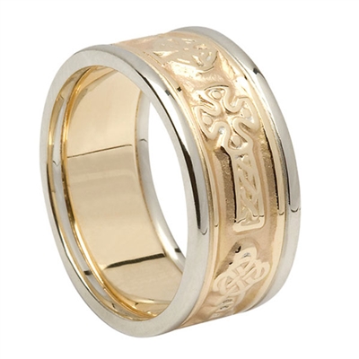 14k Yellow Gold Men's Celtic Crosses Wedding Ring 10.2mm